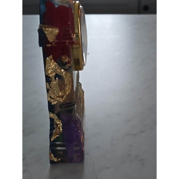 Handmade Resin Desk Clock Decoration Gift Clear With Multi Colored Flowers 733 - Picture 10 of 10